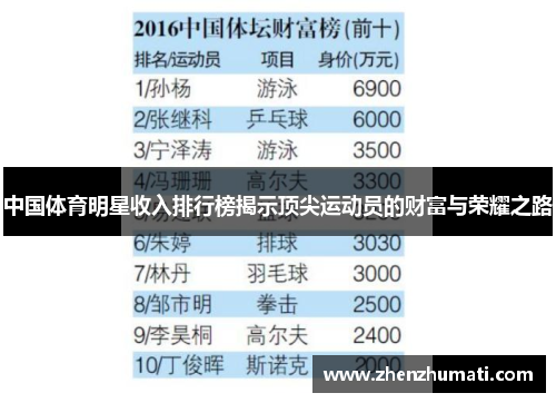 中国体育明星收入排行榜揭示顶尖运动员的财富与荣耀之路